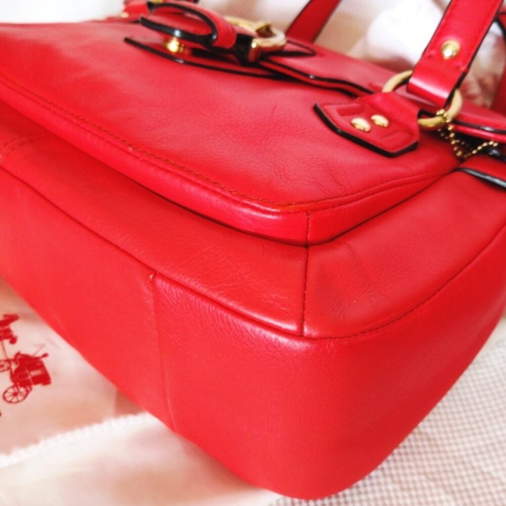 Coach Soho Leather Campbell Flap Convertible Satchel in Hot Orange & Brass, EUC - Picture 9 of 16